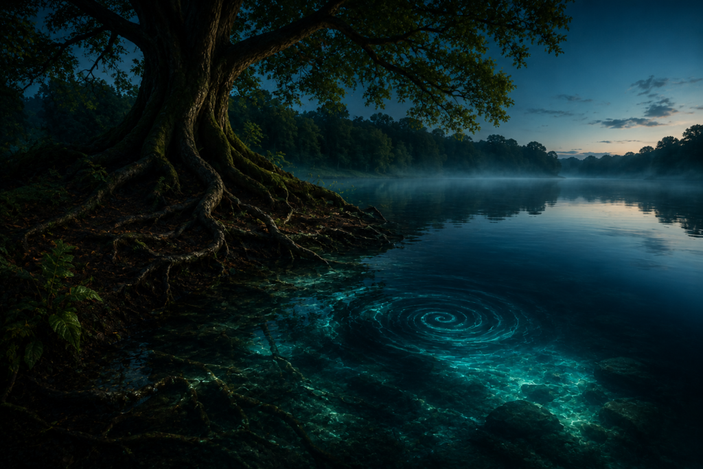 calm scene with spiraling waer