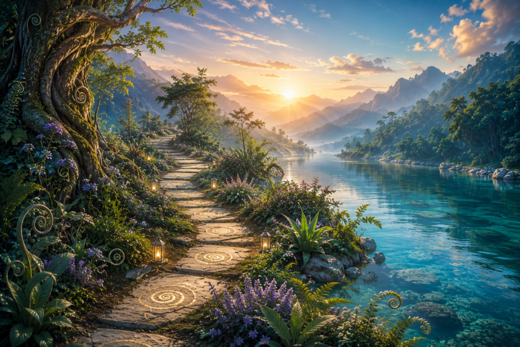 Colorful walking path with spirals